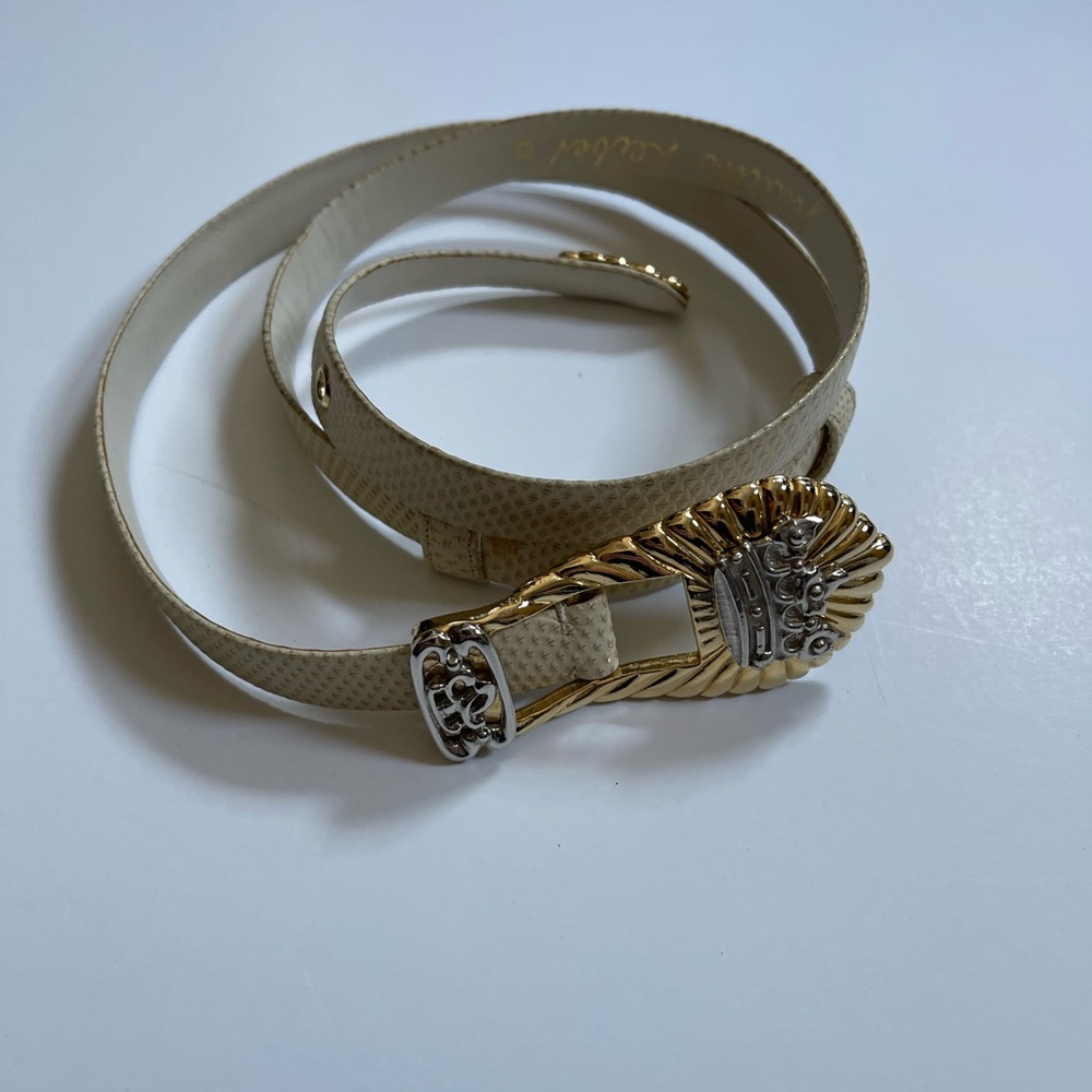 Vintage Judith Leiber Beige Snake Skin Gold Crown Belt